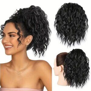 New✨ Curly Black Beach Waves Style Ponytail
